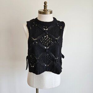 Zara Black Crochet Side Tie Top